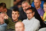 4 August 2014; Pat Fenlon, former Hiberian F.C and Bohemians manager, with Larry Corbally, left, and Dave Henderson, centre, as they look on from the stands. EA Sports Cup Semi-Final, Bohemians v Shamrock Rovers, Dalymount Park, Dublin. Picture credit: David Maher / SPORTSFILE