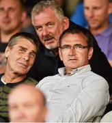 4 August 2014; Pat Fenlon, former Hiberian F.C and Bohemians manager, with Larry Corbally, left, and Dave Henderson, centre, as they look on from the stands. EA Sports Cup Semi-Final, Bohemians v Shamrock Rovers, Dalymount Park, Dublin. Picture credit: David Maher / SPORTSFILE