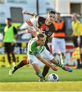 4 August 2014; Shane Roberson, Shamrock Rovers, in action against Eoin Wearen, Bohemians. EA Sports Cup Semi-Final, Bohemians v Shamrock Rovers, Dalymount Park, Dublin. Picture credit: David Maher / SPORTSFILE