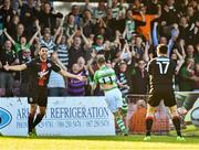 4 August 2014; Bohemians Roberto Lopes, left, and Anto Murphy react after Shamrock Rovers'  Kieran Marty Waters turns to celebrate after scoring his side's first goal. EA Sports Cup Semi-Final, Bohemians v Shamrock Rovers, Dalymount Park, Dublin. Picture credit: David Maher / SPORTSFILE