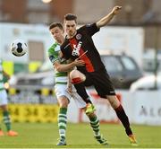 4 August 2014; Ronan Finn, Shamrock Rovers, in action against Eoin Wearen, Bohemians. EA Sports Cup Semi-Final, Bohemians v Shamrock Rovers, Dalymount Park, Dublin. Picture credit: David Maher / SPORTSFILE