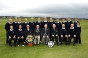 16 September 2006: Rosslare Golf Club, who won the Bulmers Jimmy Bruen Shield.  Back row, left to right: Tom Kennedy, Michael O’Connor, Tiarnan Rossiter, Patsy Byrne, Jim Doyle, John Sherritt, Jonathan Stewart, Kevin Foran, Eoin McCarthy, Ian Lynch, Liam Brett and Dermot Kelly. Front row l to r: Ken Maher, Tommy Tierney, Paddy Cummings, President, Barry Doyle, Chairman, Leinster Branch, GUI, Tommy Basquille, President Elect, GUI, Peter Fox, Captain, Alan Cuddihy, Team Captain, Robert Redmond, Team Captain and Eamon Kelly. Bulmers Cups and Shields Finals 2006, Enniscrone Golf Club, Enniscrone, Sligo. Picture credit: Ray McManus / SPORTSFILE