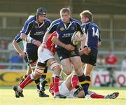 23 September 2006; Leinsters' Jamie Heaslip tries to break through the Llanelli Scarlets defence. Magners Celtic League 2006 - 2007, Llanelli Scarlets v Leinster, Stradley Park, Wales. Picture credit: Tim Parfitt / SPORTSFILE