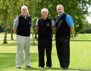 5 August 2014; John Giles with Oliver Barry,left, and Ciaran Barry, right, from Hollystown Golf Club in attendance at the Launch of the John Giles Foundation Golf Classic, Hollystown Golf Club, Dublin. Picture credit: Matt Browne / SPORTSFILE