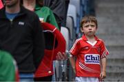 3 August 2014; A young Cork supporter stands for the national anthem before the game. GAA Football All-Ireland Senior Championship, Quarter-Final, Mayo v Cork, Croke Park, Dublin. Picture credit: Brendan Moran / SPORTSFILE