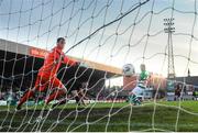 4 August 2014; Dean Kelly, Shamrock Rovers, beats Bohemians goalkeeper Dean Delaney to score his side's second goal. EA Sports Cup Semi-Final, Bohemians v Shamrock Rovers, Dalymount Park, Dublin. Picture credit: David Maher / SPORTSFILE