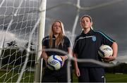 5 August 2014; UCD Waves FC players, Monica McGuirk, left, and Caoimhe O'Reilly at the induction of the UCD Waves FC Team into the FAI Women's National League, UCD, Belfield, Dublin. Photo by Sportsfile