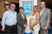 5 August 2014; Pictured are, from left, Joe Carrick, General Manager UCD Waves FC, Cllr. Marie Baker, Cathaoirleach of Dun Laoghaire Rathdown County Council, Freda Canavan, Chairperson UCD Womens Soccer and Fran Gavin, Director, FAI Women's National League at the induction of the UCD Waves FC Team into the FAI Women's National League, UCD, Belfield, Dublin. Photo by Sportsfile
