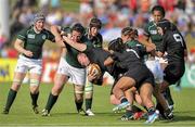 5 August 2014; Paula Fitzpatrick, Ireland, defends a New Zealand attack. 2014 Women's Rugby World Cup Final, Pool B, Ireland v New Zealand, Marcoussis, Paris, France. Picture credit: AurŽlien Meunier / SPORTSFILE