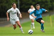 5 August 2014; Jetta Berrill, UCD Waves, in action against Elizabeth Wayda, Rhodes College. Women's National League Friendly, UCD Waves v Rhodes College, UCD Bowl, Belfield, Dublin. Photo by Sportsfile