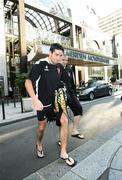 27 September 2006; Peter Hutton and Sean Hargan, Derry City, leave their hotel to go to squad training. Parc du Princes, Paris, France. Picture credit: Oliver McVeigh / SPORTSFILE
