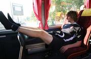 27 September 2006; Pat McCourt, Derry City, relaxes on the team bus before squad training. Parc des Princes, Paris, France. Picture credit: Oliver McVeigh / SPORTSFILE