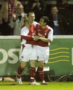 29 September 2006; Trevor Moilloy, left, St. Patrick's Athletic, celebrates after scoring his side's first goal with team-mate Michael Foley. Carlsberg FAI Cup, Quarter-Final, St. Patrick's Athletic v Longford Town, Richmond Park, Dublin. Picture credit: David Maher / SPORTSFILE