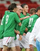 30 September 2006; Glentoran's Darren Lockhart celebrates scoring his side's first goal with team-mates Michael Halliday, Gary Hamilton, Sean Ward and Colin Nixon. Carnegie Premier League, Glentoran v Ballymena United, The Oval, Belfast. Picture credit: Russell Pritchard / SPORTSFILE