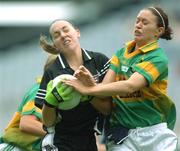 1 October 2006; Bernice Byrne, Sligo, in action against Mairead Stenson, Leitrim. TG4 Ladies All-Ireland Junior Football Championship Final, Sligo v Leitrim, Croke Park, Dublin. Picture credit: David Maher / SPORTSFILE