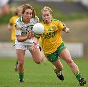 4 August 2014; Niamh McLaughlin, Donegal, in action against Denise Hallissey, Kerry. TG4 All-Ireland Ladies Football Senior Championship Round 2 Qualifier, Donegal v Kerry, St Brendan's Park, Birr, Co. Offaly. Picture credit: Brendan Moran / SPORTSFILE