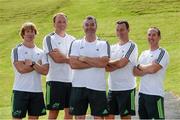 8 August 2014; The Munster coaching team, from left to right, scrum coach Jerry Flannery, technical advisor Mick O'Driscoll, head coach Anthony Foley, assistant coach with responsibility for backs and attack Brian Walsh, and assistant coach with responsibilty for defence and kicking Ian Costello. Munster Rugby Squad Pre-Season Training, University of Limerick, Limerick. Picture credit: Diarmuid Greene / SPORTSFILE