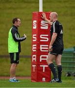 8 August 2014; Munster assistant coach Ian Costello in conversation with Paul O'Connell during squad training. Munster Rugby Squad Pre-Season Training, University of Limerick, Limerick. Picture credit: Diarmuid Greene / SPORTSFILE