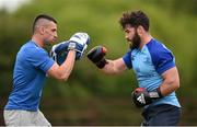 8 August 2014; Leinster's Mick McGrath with Cillian Reardon, strength & conditioning coach, during squad training at a Leinster Rugby Training Open Day held in Ashbourne RFC, Ashbourne, Co. Meath. Picture credit: Stephen McCarthy / SPORTSFILE