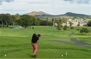 8 August 2014; IRUPA Chairman Rob Kearney tees off at the 18th during the IRUPA Rugby Players’ Classic at Powerscourt Golf Club. Hosted by Powerscourt Resort & Spa, more than 20 players joined corporate teams to take on the West Course in a break from their hectic pre-season schedule. Attending players, past and current included, Rob Kearney, Jimmy Gopperth, Ian Madigan, Fergus McFadden, Shane Jennings, Zane Kirchner, Brendan Macken, Rhys Ruddock, Alan Quinlan, Doug Howlett and many more. Guests were treated to a Q&A with IRUPA Chairman Rob Kearney. IRUPA Rugby Players Golf Classic, Powerscourt Golf Club, Enniskerry, Co. Wicklow. Picture credit: Matt Browne / SPORTSFILE