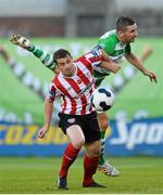 8 August 2014; Danny Ventre, Derry City, in action against Dean Kelly, Shamrock Rovers. SSE Airtricity League Premier Division, Shamrock Rovers v Derry City, Tallaght Stadium, Tallaght, Co. Dublin. Picture credit: David Maher / SPORTSFILE