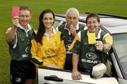 27 September 2006; Leinster and International referees Donal Courtney, Alan Lewis, Allain Rolland and model Ruth Griffin, at the announcement of Suburu Ireland's Sponsorship of the ARLB at Old Belvedere, Anglesea Road, Dublin. Picture credit; Ray McManus / SPORTSFILE