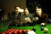 26 September 2006; Snooker champions, left to right, Michael Judge, Alex Higgins and Ken Doherty, at the launch of the VCPoker.ie Irish Professional Snooker Championship. The Championship will take place in the Spawell in Templeogue, from the 9th - 11th October 2006. Spawell, Templogue, Dublin. Picture credit: David Maher / SPORTSFILE