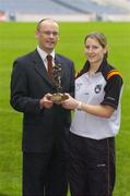 27 September 2006; Bronagh O'Donnell, Armagh, who was presented with the Irish Independent / Lucozade Sport Ladies Player of the Month for September by Stephen Cooke, Lucozade Sport. Croke Park, Dublin. Picture credit: Brendan Moran / SPORTSFILE