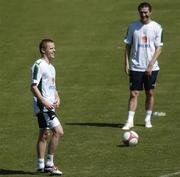 5 October 2006; Damien Duff and Robbie Keane during Republic of Ireland squad training. Tsirion Stadium, Limassol, Cyprus. Picture credit: Brian Lawless / SPORTSFILE