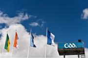 9 August 2014; A general view of the four competing counties flags before today's games. GAA Football All-Ireland Senior Championship, Quarter-Final, Donegal v Armagh, Croke Park, Dublin. Picture credit: Ramsey Cardy / SPORTSFILE