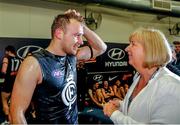 9 August 2014; Carlton's Ciaran Sheehan and his mother Liz following his AFL debut against Gold Coast Suns. 2014 Toyota AFL Premiership, Round 20, Carlton Blues v Gold Coast Suns, Etihad Stadium, Melbourne, Australia. Picture credit: Greg Ford / SPORTSFILE