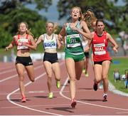 9 August 2014; Amy Hammill, Ireland, crosses the line to win the Under 18 Girl's 800m event. 2014 Celtic Games, Morton Stadium, Santry, Co. Dublin. Picture credit: Cody Glenn / SPORTSFILE