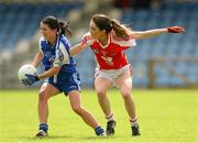 9 August 2014; Terese Scott, Monaghan, in action against Laura McGillion, Tyrone. TG4 All-Ireland Ladies Football Senior Championship, Round 2 Qualifier, Monaghan v Tyrone, Pearse Park, Longford. Picture credit: Oliver McVeigh / SPORTSFILE