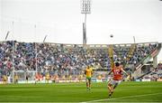 9 August 2014; Tony Kiernan, Armagh, kicks a free late in the game which dropped short. GAA Football All-Ireland Senior Championship, Quarter-Final, Donegal v Armagh, Croke Park, Dublin. Picture credit: Stephen McCarthy / SPORTSFILE