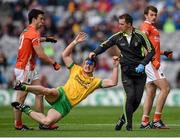 9 August 2014; Leo McLoone, Donegal, and Aidan Forker, Armagh, during a second half altercation. GAA Football All-Ireland Senior Championship, Quarter-Final, Donegal v Armagh, Croke Park, Dublin. Picture credit: Stephen McCarthy / SPORTSFILE