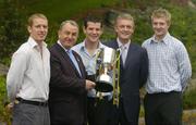 4 October 2006; Galway’s double success in 2006 was recognised at the official launch of the 2006/7 AIB Club Championships, which took place at the Raheen Woods Hotel in Athenry. Pictured at the launch are Nickey Brennan, President of the GAA, and Nicky English of AIB with Portumna players, from left, Ollie Canning, Eugene McEntee and Joe Canning. Picture credit: Brendan Moran / SPORTSFILE