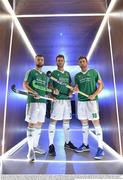 30 May 2016; The Irish Men’s Hockey team has launched a major fundraising drive ahead of the Rio Olympics, and the Ballsbridge énergie fitness club is among the first to put their weight behind the international side. Ballsbridge énergie is to sponsor the upcoming Korea Match Series in Dublin, four exciting international home-fixtures that are part of a number of match series the Green Machine has lined up in preparation for the Rio Olympics. The Korea series opener is on Tuesday May 31st and all matches will be played in the Merrion Fleet Arena, Rathdown School, Dublin. The second match is on Thursday evening with afternoon fixtures scheduled for both Saturday 4th and Sunday 5th June, the bank holiday weekend. Pictured at the announcement were Hockey players Alan Sothern, left, Kyle Good, and Shane O'Donoghue, right. Energie Fitness Gym, The Oval, Dublin. Photo by Sportsfile