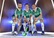 30 May 2016; The Irish Men’s Hockey team has launched a major fundraising drive ahead of the Rio Olympics, and the Ballsbridge énergie fitness club is among the first to put their weight behind the international side. Ballsbridge énergie is to sponsor the upcoming Korea Match Series in Dublin, four exciting international home-fixtures that are part of a number of match series the Green Machine has lined up in preparation for the Rio Olympics. The Korea series opener is on Tuesday May 31st and all matches will be played in the Merrion Fleet Arena, Rathdown School, Dublin. The second match is on Thursday evening with afternoon fixtures scheduled for both Saturday 4th and Sunday 5th June, the bank holiday weekend. Pictured at the announcement were Hockey players Alan Sothern, left, Kyle Good, and Shane O'Donoghue, right. Energie Fitness Gym, The Oval, Dublin. Photo by Sportsfile