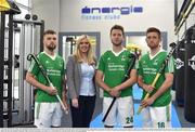 30 May 2016; The Irish Men’s Hockey team has launched a major fundraising drive ahead of the Rio Olympics, and the Ballsbridge énergie fitness club is among the first to put their weight behind the international side. Ballsbridge énergie is to sponsor the upcoming Korea Match Series in Dublin, four exciting international home-fixtures that are part of a number of match series the Green Machine has lined up in preparation for the Rio Olympics. The Korea series opener is on Tuesday May 31st and all matches will be played in the Merrion Fleet Arena, Rathdown School, Dublin. The second match is on Thursday evening with afternoon fixtures scheduled for both Saturday 4th and Sunday 5th June, the bank holiday weekend. Pictured at the announcement were Hockey players Alan Sothern, left, Kyle Good, and Shane O'Donoghue, right, with with Yvonne Brady, Energie Fitness Gym. Energie Fitness Gym, The Oval, Dublin. Photo by Sportsfile