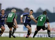 29 September 2006; Christian Warner, Leinster, in action against Mark McHugh, left, and John Fogarty, Connacht. Magners Celtic League 2006 - 2007, Connacht v Leinster, Sportsground, Galway. Picture credit: Brendan Moran / SPORTSFILE