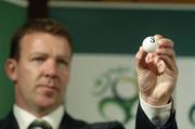 9 October 2006; Former Republic of Ireland International goalkeeper Alan Kelly hold the number three ball at the FAI Carlsberg Senior Challenge Cup Semi-Final Draw. Portmarnock Hotel and Golf Club, Dublin. Picture credit: David Maher / SPORTSFILE