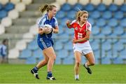 9 August 2014; Ellen McCarron, Monaghan, in action against Gemma Begley, Tyrone. TG4 All-Ireland Ladies Football Senior Championship, Round 2 Qualifier, Monaghan v Tyrone, Pearse Park, Longford. Picture credit: Oliver McVeigh / SPORTSFILE