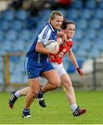 9 August 2014; Ellen McCarron, Monaghan, in action against Tori McLaughlin, Tyrone. TG4 All-Ireland Ladies Football Senior Championship, Round 2 Qualifier, Monaghan v Tyrone, Pearse Park, Longford. Picture credit: Oliver McVeigh / SPORTSFILE