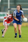 9 August 2014; Amanda Finnegan, Monaghan, in action against Emma Hegarty, Tyrone. TG4 All-Ireland Ladies Football Senior Championship, Round 2 Qualifier, Monaghan v Tyrone, Pearse Park, Longford. Picture credit: Oliver McVeigh / SPORTSFILE