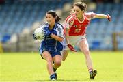 9 August 2014; Terese Scoyy, Monaghan, in action against Laura McGillion, Tyrone. TG4 All-Ireland Ladies Football Senior Championship, Round 2 Qualifier, Monaghan v Tyrone, Pearse Park, Longford. Picture credit: Oliver McVeigh / SPORTSFILE