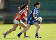 9 August 2014; Yvonne Connell, Monaghan, in action against Lorraine Conwell, Tyrone. TG4 All-Ireland Ladies Football Senior Championship, Round 2 Qualifier, Monaghan v Tyrone, Pearse Park, Longford. Picture credit: Oliver McVeigh / SPORTSFILE