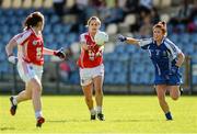 9 August 2014; Gemma Begley, Tyrone, in action against Joanne Geoghan, Monaghan. TG4 All-Ireland Ladies Football Senior Championship, Round 2 Qualifier, Monaghan v Tyrone, Pearse Park, Longford. Picture credit: Oliver McVeigh / SPORTSFILE