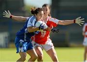 9 August 2014; Christine Reilly, Monaghan, in action against Angie McShane, Tyrone. TG4 All-Ireland Ladies Football Senior Championship, Round 2 Qualifier, Monaghan v Tyrone, Pearse Park, Longford. Picture credit: Oliver McVeigh / SPORTSFILE