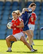 9 August 2014; Gemma Begley, Tyrone, in action against Yvonne Connell, Monaghan. TG4 All-Ireland Ladies Football Senior Championship, Round 2 Qualifier, Monaghan v Tyrone, Pearse Park, Longford. Picture credit: Oliver McVeigh / SPORTSFILE