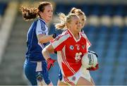 9 August 2014; Neamh Woods, Tyrone, in action against Annada Finnegan, Monaghan. TG4 All-Ireland Ladies Football Senior Championship, Round 2 Qualifier, Monaghan v Tyrone, Pearse Park, Longford. Picture credit: Oliver McVeigh / SPORTSFILE